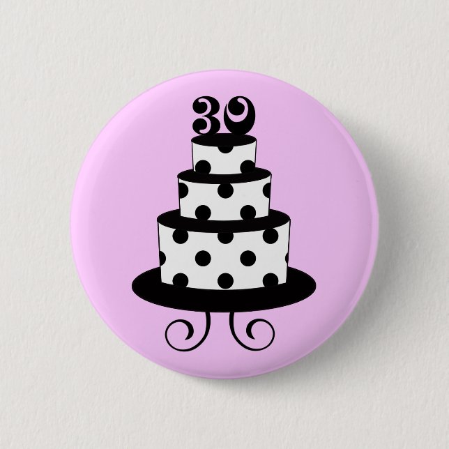 Polka Dot 30th Birthday Cake 6 Cm Round Badge (Front)