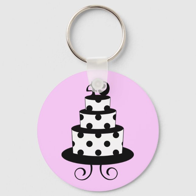 Polka Dot 40th Birthday Anniversary Cake Key Ring (Front)