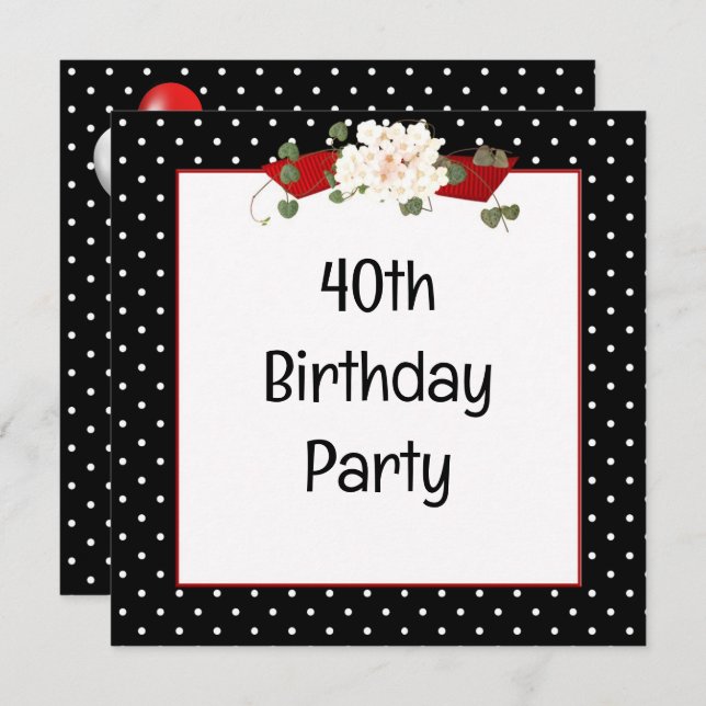 Polka Dot 40th Birthday Party Invitation (Front/Back)