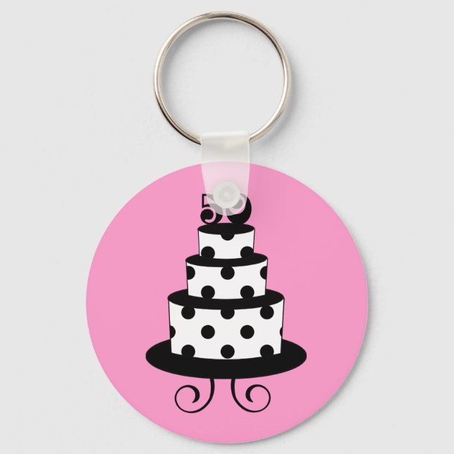 Polka Dot 50th Birthday Anniversary Key Ring (Front)