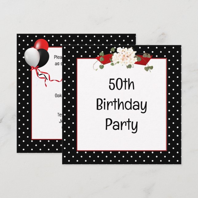 Polka Dot 50th Birthday Party Invitation (Front/Back)