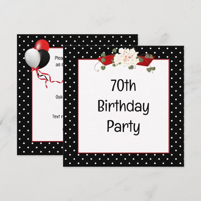 Polka Dot 70th Birthday Party Invitation (Front/Back)