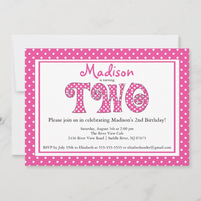 Polka Dot Alphabet 2nd Birthday Party Invitation (Front)