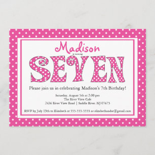 Polka Dot Alphabet 7th Birthday Party Invitation
