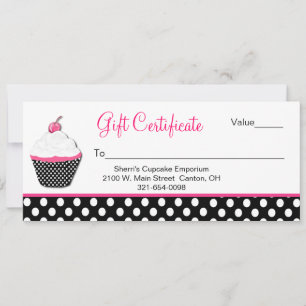 Polka Dot and Cupcake Business Gift Certificate