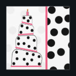 Polka Dot And Pink Birthday Party Invitation<br><div class="desc">A birthday party invitation featuring a pink, black, and white colour scheme. Front features an illustration of a birthday cake with four rounded off centred tiers. Each tier is light pink on top with hot pink and black lines at centre and black polka dots over white on bottom. Candle on...</div>