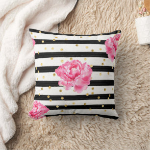 Polka Dot And Pink Floral Pattern Cushion