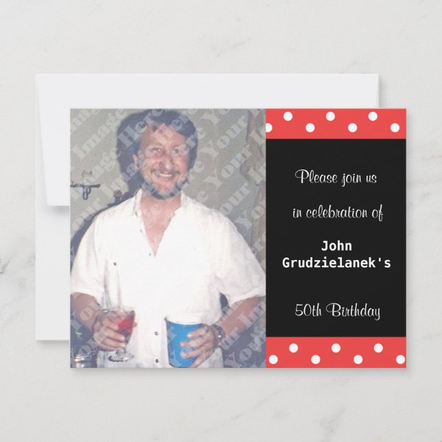 Polka Dot And Red Bubble 50th Birthday Celebration Invitation (Front)