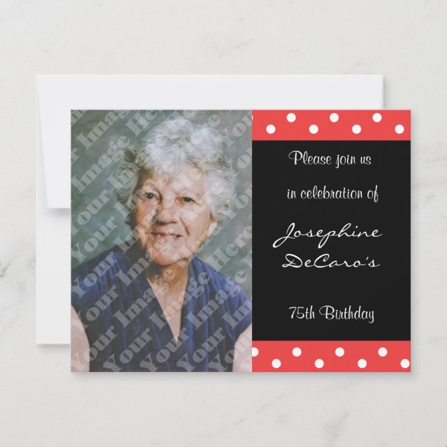 Polka Dot And Red Bubble 75th Birthday Celebration Invitation (Front)