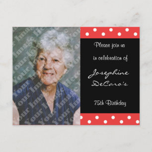 Polka Dot And Red Bubble 75th Birthday Celebration Invitation