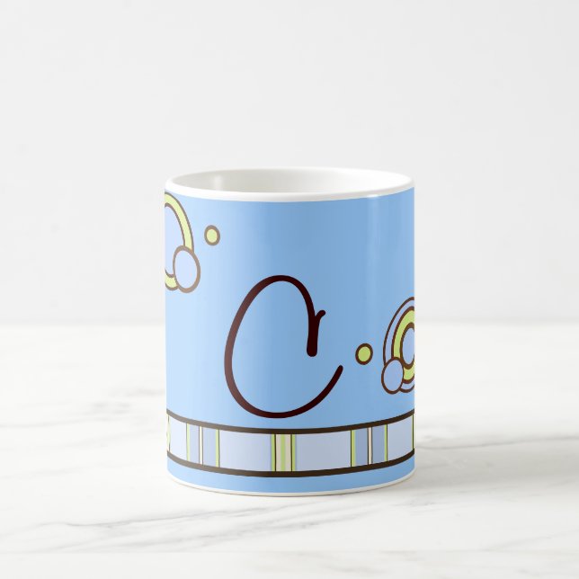 Polka Dot and Stripes Blue Monogram Coffee Mug (Center)