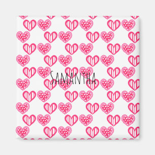 Polka Dot And Stripes Hearts Magnet