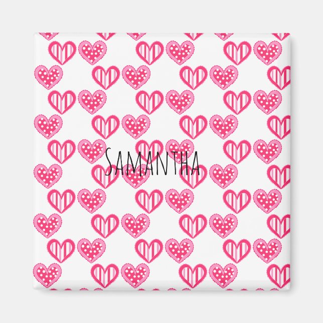 Polka Dot And Stripes Hearts Magnet (Front)