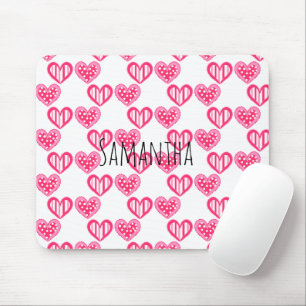 Polka Dot And Stripes Hearts Mouse Mat