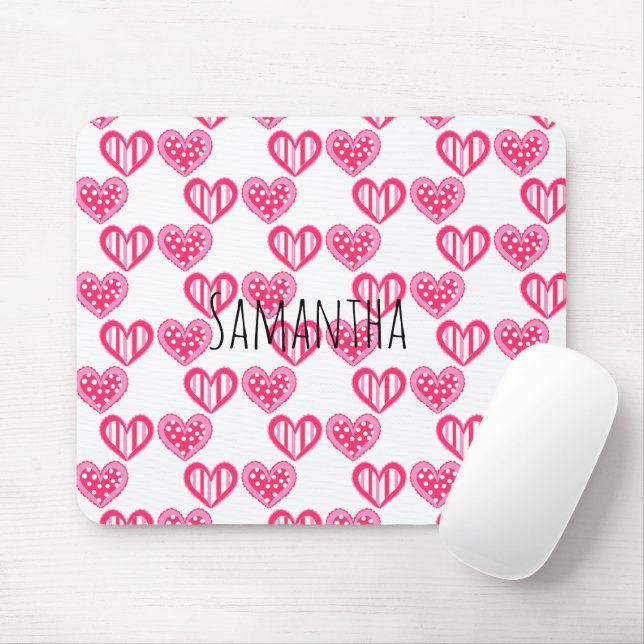 Polka Dot And Stripes Hearts Mouse Mat (With Mouse)