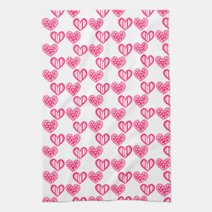 Polka Dot And Stripes Hearts Tea Towel