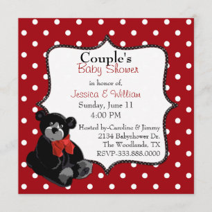Polka Dot and Teddy Bear Couple's Baby Shower Invitation