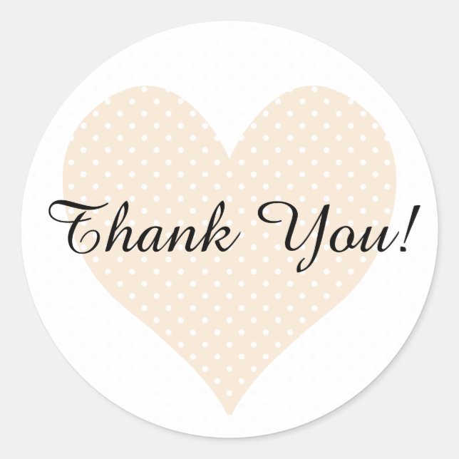 Polka Dot Antique White Heart Thank You Classic Round Sticker (Front)