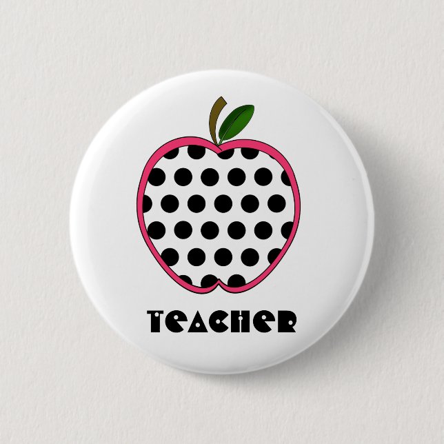 Polka Dot Apple Teacher 6 Cm Round Badge (Front)