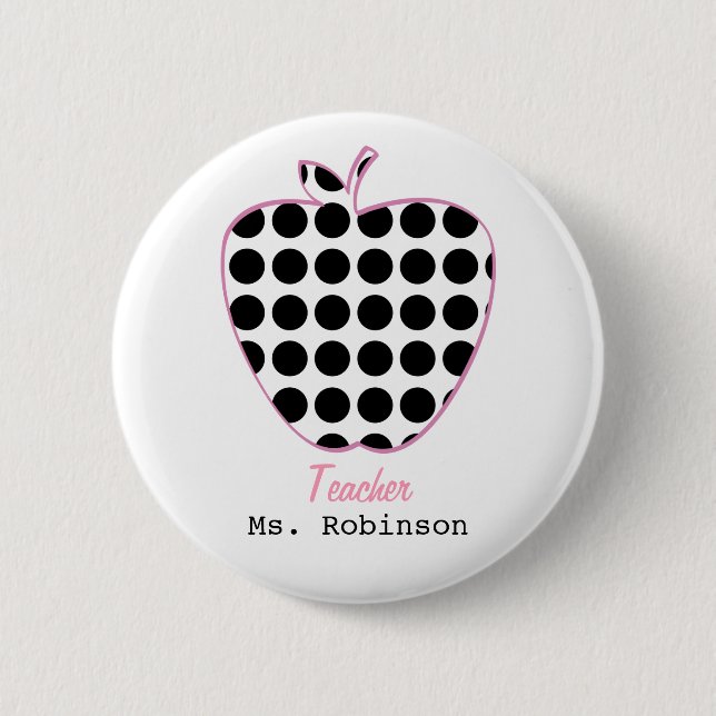 Polka Dot Apple Teacher 6 Cm Round Badge (Front)