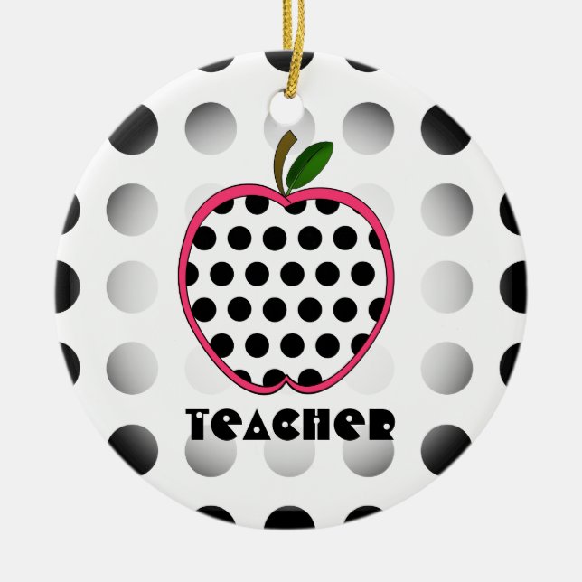 Polka Dot Apple Teacher Ceramic Tree Decoration (Front)