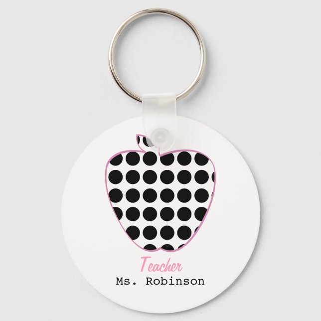 Polka Dot Apple Teacher Key Ring (Front)