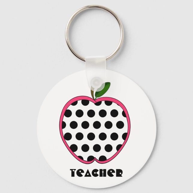 Polka Dot Apple Teacher Key Ring (Front)