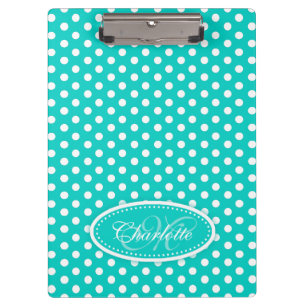 Polka dot aqua add your name and initial clipboard