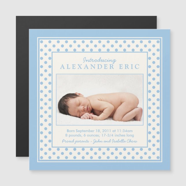 Polka Dot Baby Boy Photo Birth Announcement (Front/Back)