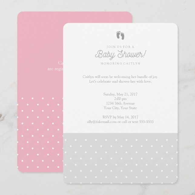 Polka dot baby shower invitation (Front/Back)