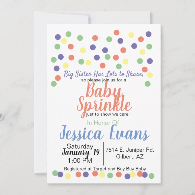 Polka Dot Baby Sprinkle Baby Shower Invitations (Front)