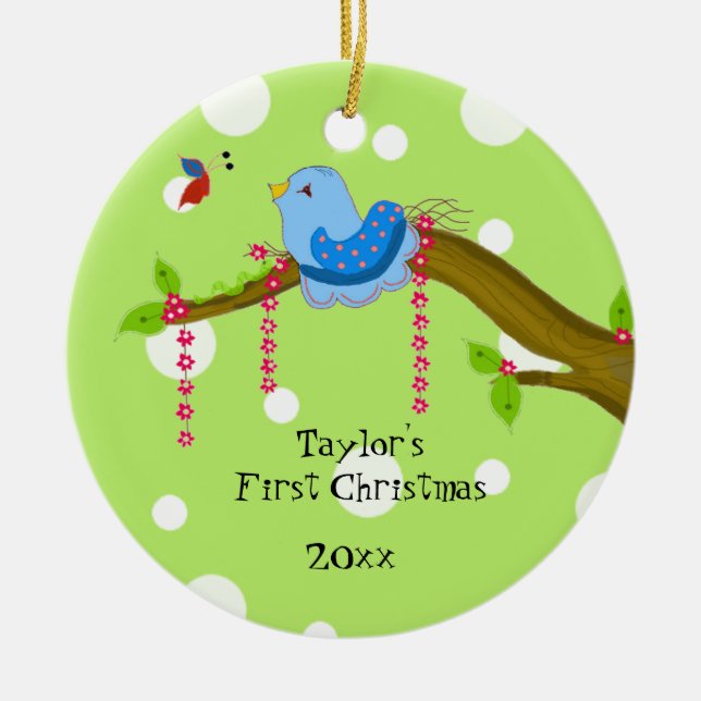 Polka Dot Baby's First Christmas Ceramic Tree Decoration (Front)