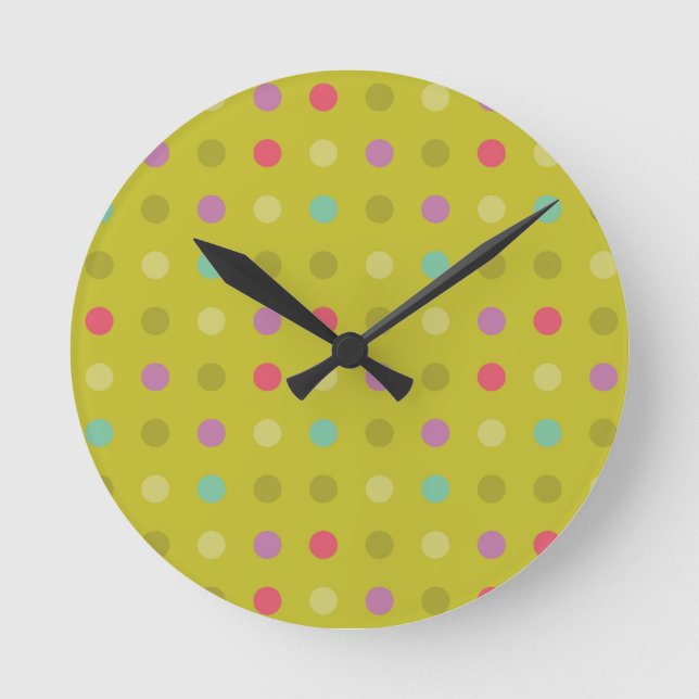 Polka-dot background pattern round clock (Front)