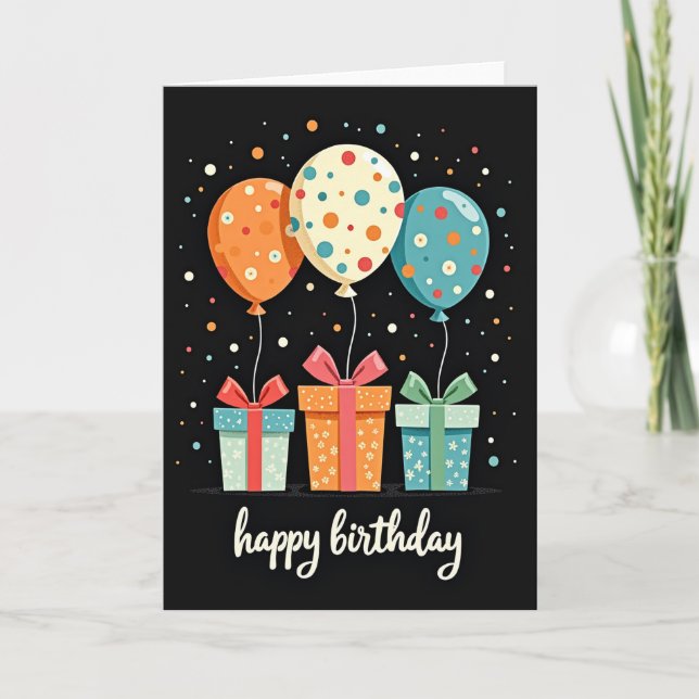 Polka Dot Balloons Birthday Card (Front)
