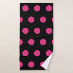 Polka Dot Bath Towel (Black & Neon Pink)