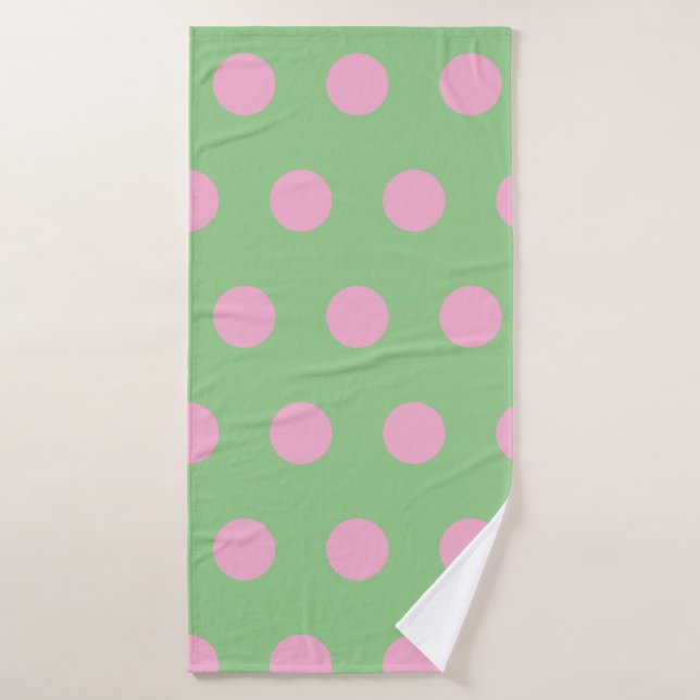 Polka Dot Bath Towel (Sage Green & Pastel Pink) (Bath Towel)