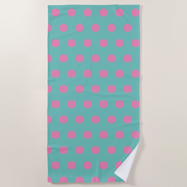 Polka Dot Beach Towel (Aqua & Pink) (Front)