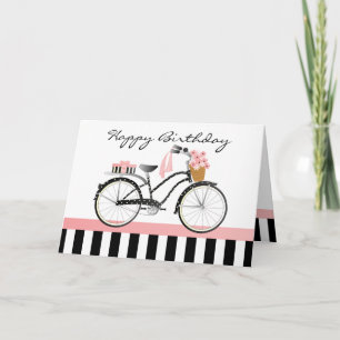 Polka Dot Bicycle-solid black/white back stripe Card