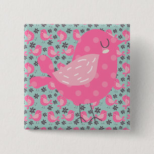 Polka Dot Birds and Flowers 15 Cm Square Badge