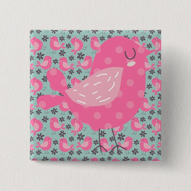Polka Dot Birds and Flowers 15 Cm Square Badge (Front)
