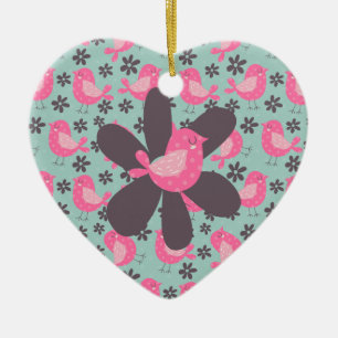 Polka Dot Birds and Flowers Ceramic Tree Decoration