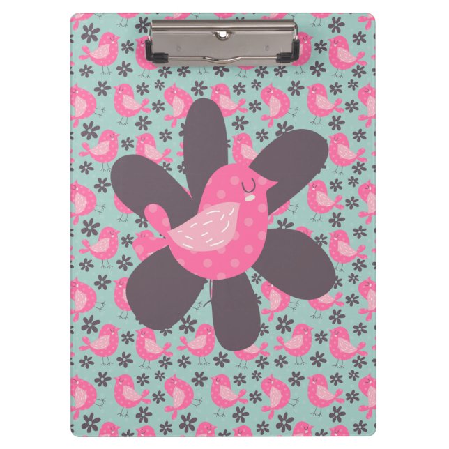Polka Dot Birds and Flowers Clipboard (Front)