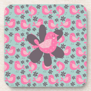 Polka Dot Birds and Flowers Coaster