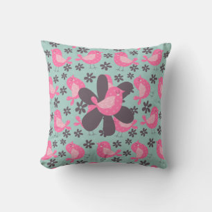 Polka Dot Birds and Flowers Cushion