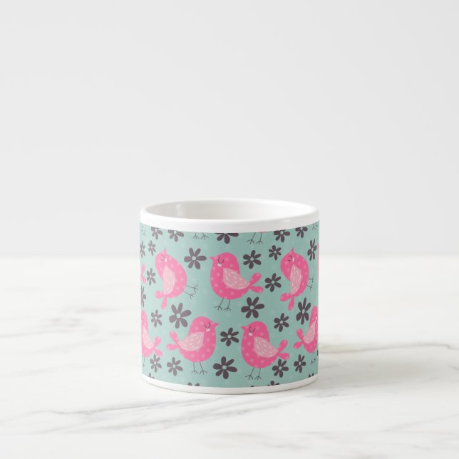 Polka Dot Birds and Flowers Espresso Cup (Front)