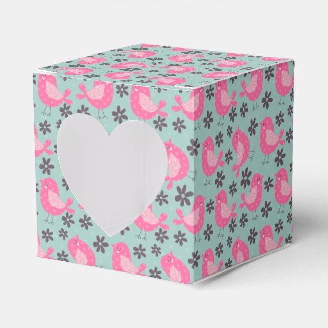 Polka Dot Birds and Flowers Favour Box (Front Side)