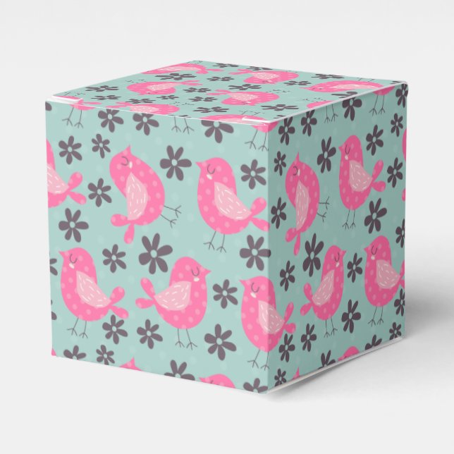 Polka Dot Birds and Flowers Favour Box (Front Side)