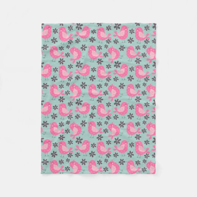 Polka Dot Birds and Flowers Fleece Blanket (Front)