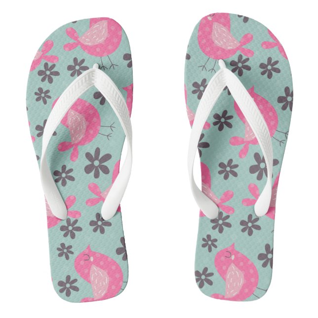 Polka Dot Birds and Flowers Flip Flops (Footbed)