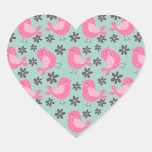 Polka Dot Birds and Flowers Heart Sticker